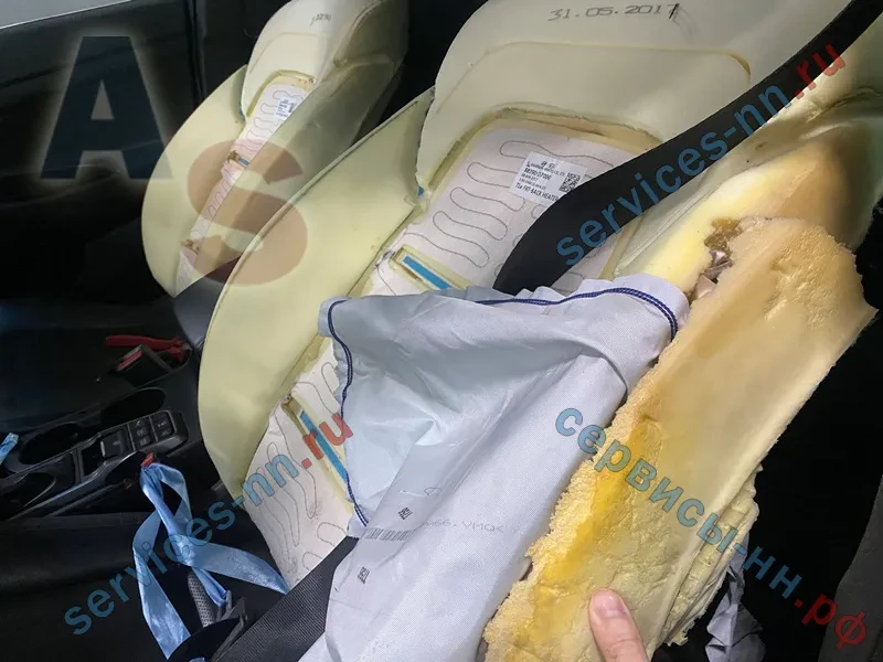 Далее замена безопасности и ремонт поролона сидения